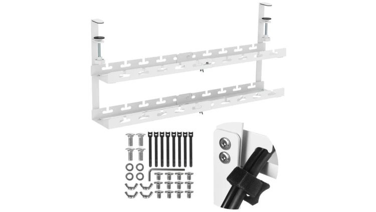 Organizer podbiurkowy na kable Maclean, max. obciążenie 5kg, max. 728mm, 2 poziomy, biały, MC-102 W