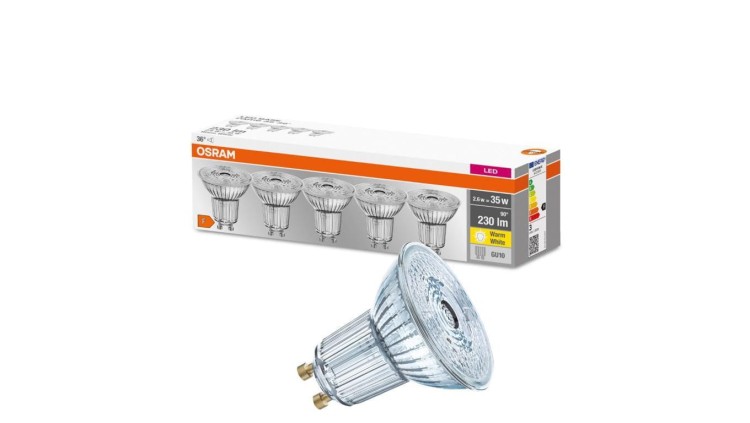 5PAK Żarówka LED GU10 2,3W = 35W 230lm 2700K Ciepła 36 OSRAM Base