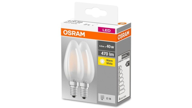 2PAK Żarówka LED E14 B35 4W = 40W 470lm 2700K Ciepła 300 Filament OSRAM Base
