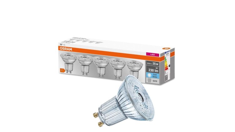 5PAK Żarówka LED GU10 2,6W = 35W 230lm 4000K Neutralna 36 OSRAM Base