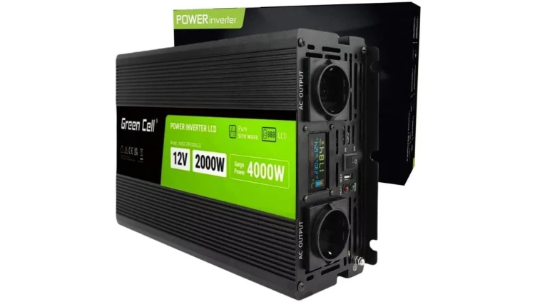 PRZETWORNICA NAPIĘCIA Green Cell PowerInverter LCD 12V / 230V 2000W/4000W CZYSTA SINUSOIDA