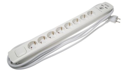 5m Przedłużacz 1,5 mm² 8 gniazda 250 V Typ F, niemieckie Schuko Biały Schuko Tak Listwa z gniazdami