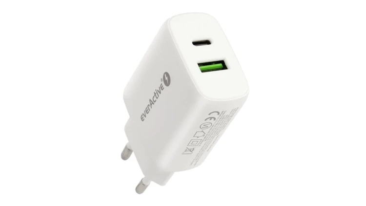 Ładowarka sieciowa everActive SC-370Q z gniazdem USB QC3.0 oraz USB-C PD PPS 25W