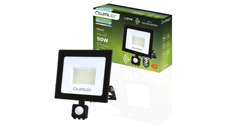 Naświetlacz LED ZUNA2 50W 4500lm 6500K IP44 Czarny Czujnik Ruchu LUMILED