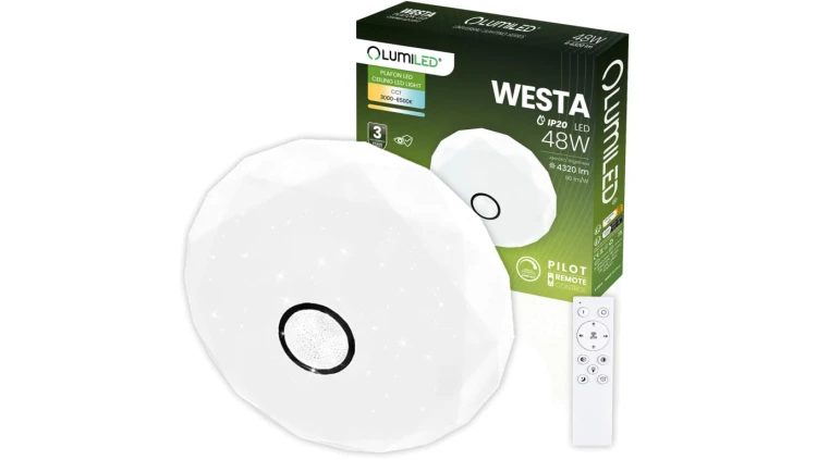 Plafon LED Lampa Sufitowa Natynkowa WESTA 48W CCT Biały Okrągły 40cm + PILOT LUMILED