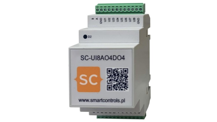 Moduł RS 485 Modbus RTU - wejść wyjść I/O, 8 wejść uniwersalnych, 4 wyjścia analogowe, 4 wyjścia cyfrowe DIN SC-UI8AO4DO4