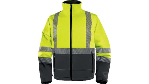 Kurtka ostrzegawcza Softshell z poliestru Stretch, 3 warstwy laminowane, kl.2, kolor Żółty Fluo-Szary, rozmiar: 3XL, FASTJA3X