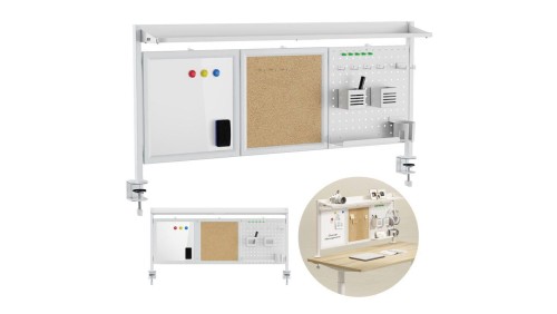 Przegroda biurkowa / organizer Ergo Office, max. obciążenie 10kg, biała i korkowa tablica, szerokość 1250mm, biała, ER-300 W