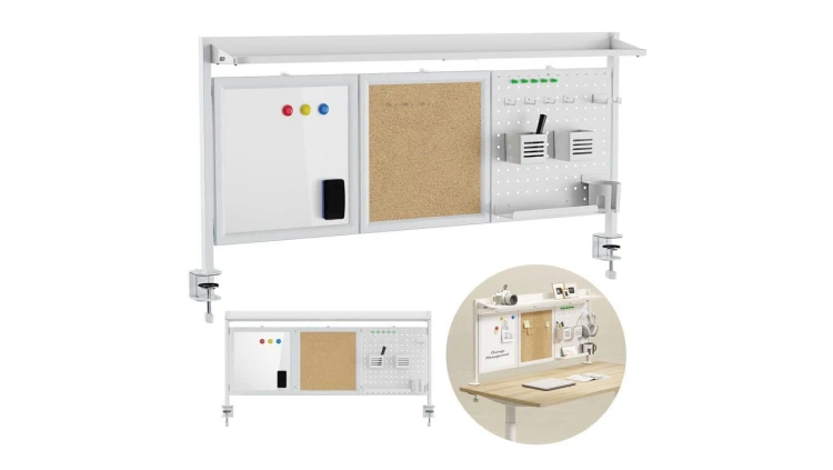 Przegroda biurkowa / organizer Ergo Office, max. obciążenie 10kg, biała i korkowa tablica, szerokość 1250mm, biała, ER-300 W