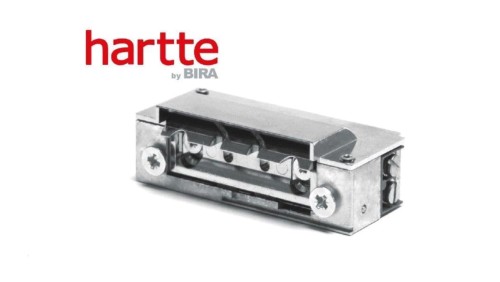 Elektrozaczep Hartte XS00UW-CF niskoprądowy z wyłącznikiem i wąskim wyślizgiem oraz uniwersalnym zasilaniem 12-24V AC/DC