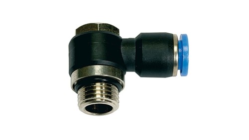 Złączka pneumatyczna wtykowa kątowa banjo G 1/4 GZ do węża fi 10 mm, tworzywo sztuczne