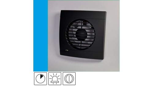 Wentylator domowy Aero RS100T+ Onyx klapka zwrotna, wyłącznik czasowy, kontrolka LED, fi 100 mm, kolor czarny