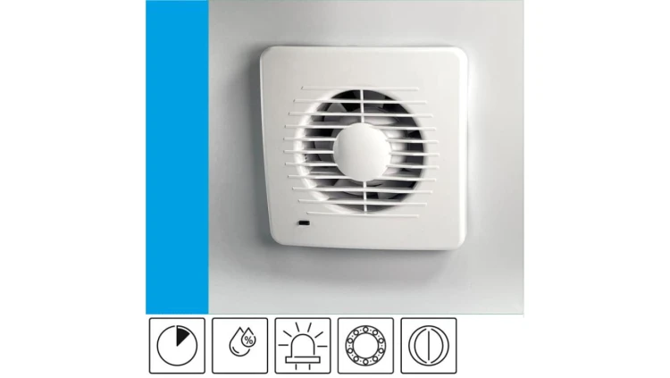 Wentylator domowy Aero DK100HT+ czujnik wilgoci i timer, kontrolka LED, klapka zwrotna, łożysko kulkowe, fi 100 mm, kolor biały