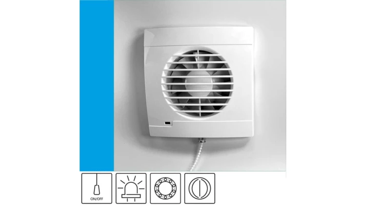 Wentylator domowy Vulkan RK100P+ klapka zwrotna, przełącznik pociągany, łożysko kulkowe, kontrolka LED, fi 100 mm, kolor biały