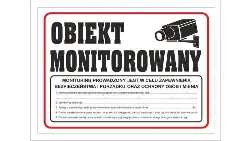 Tabliczka PCV Obiekt Monitorowany z RODO 35x25 cm