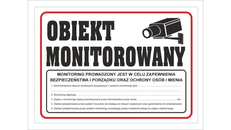 Tabliczka PCV Obiekt Monitorowany z RODO 35x25 cm