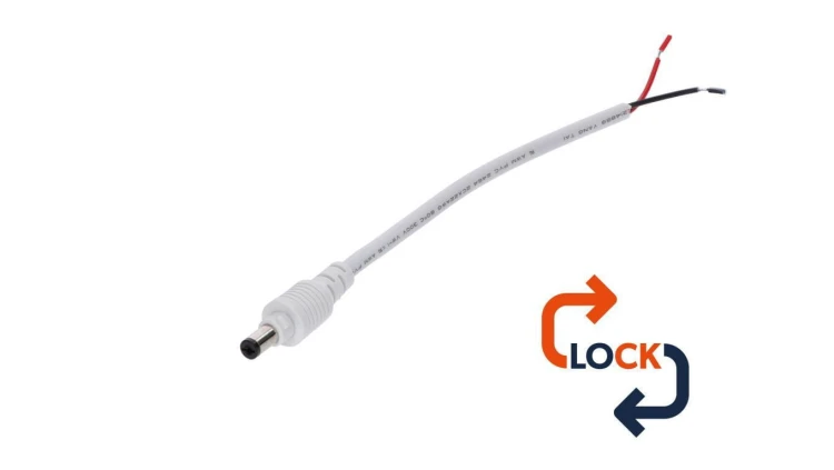 Wtyk DC 5.5x2.1 przewód biały 15cm 22awg z blokadą