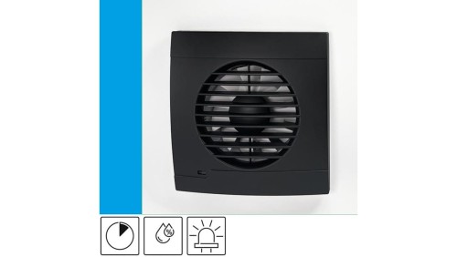 Wentylator domowy Vulkan RS100HT Onyx czujnik wilgotności z opóźnieniem czasowym, kontrolka LED, fi 100 mm, kolor czarny