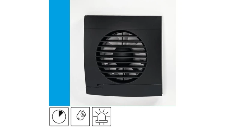 Wentylator domowy Vulkan RS100HT Onyx czujnik wilgotności z opóźnieniem czasowym, kontrolka LED, fi 100 mm, kolor czarny