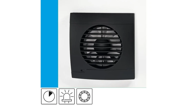 Wentylator domowy Vulkan RK100T Onyx łożysko kulkowe, wyłącznik czasowy, kontrolka LED, fi 100 mm, kolor czarny