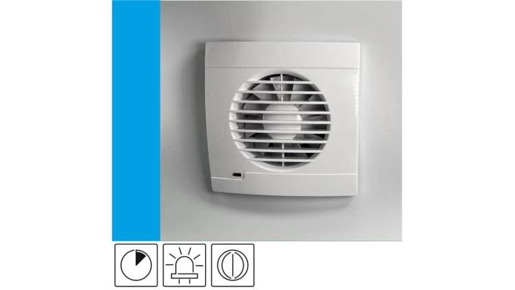 Wentylator domowy Vulkan RS100T+ klapka zwrotna, wyłącznik czasowy, kontrolka LED, fi 100 mm, kolor biały