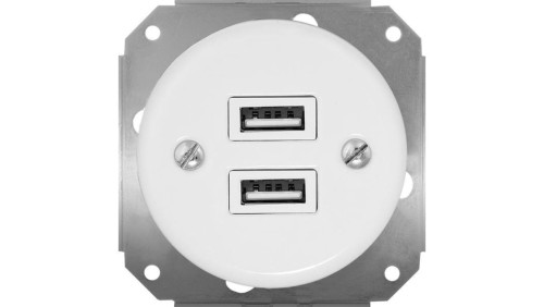 Gniazdo USB podwójne 3.2A Retro ceramic bez ramki, białe