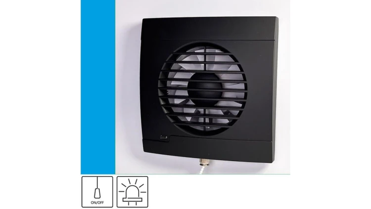 Wentylator domowy Vulkan RS100P Onyx przełącznik pociągany, kontrolka LED, fi 100 mm, kolor czarny