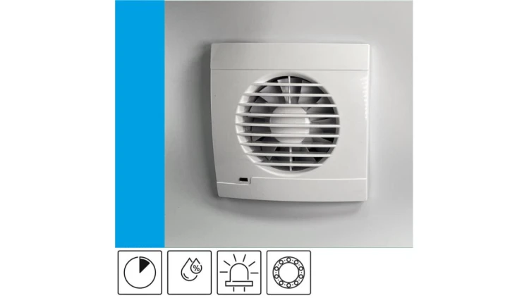 Wentylator domowy Vulkan RK100HT czujnik wilgoci z opóźnieniem czasowym, łożysko kulkowe, kontrolka LED, fi 100 mm, kolor biały