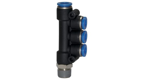 Złączka pneumatyczna wtykowa banjo podwójna R 1/4 GZ do węża fi 4 x 6 mm, tworzywo sztuczne