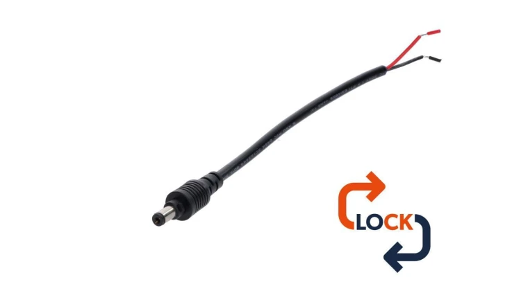 Wtyk DC 5.5x2.1 przewód czarny 15cm 22awg z blokadą