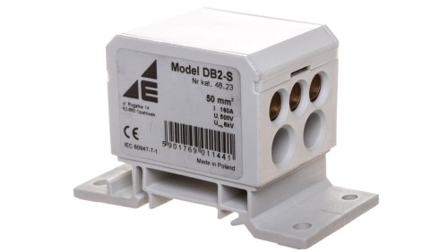 Blok rozdzielczy 2x4-50mm2/2x4-35mm2/3x2,5-25mm2 szary montaż płaski i na szynie TH DB2-S 48.23