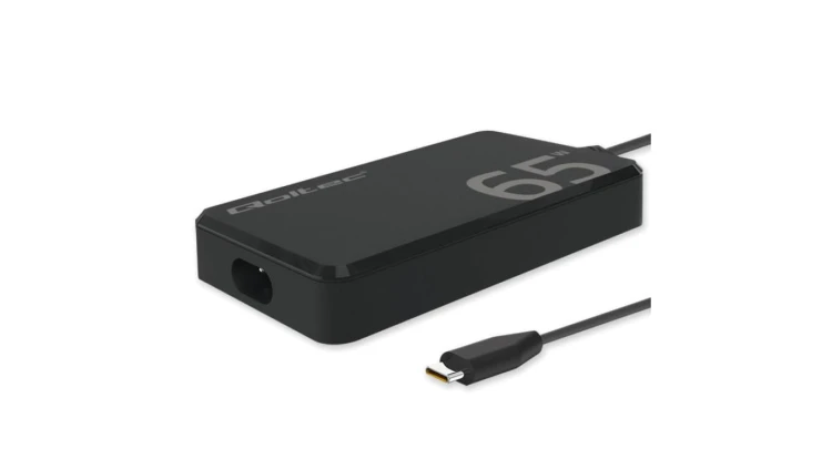 Qoltec Ładowarka sieciowa 65W GaN Super Fast SLIM PD 5-20V 3.25A USB-C 3.1 Laptop MacBook Smartfon + kabel