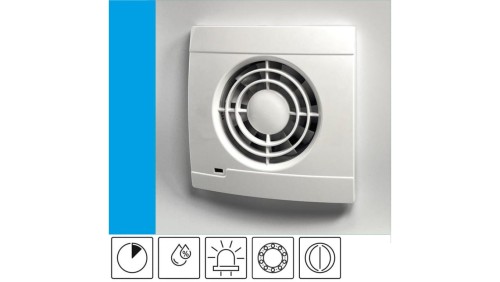 Wentylator domowy Vulkan VK100HT+ czujnik wilgoci, timer, klapka zwrotna, łożysko kulkowe, kontrolka LED, fi 100 mm, kolor biały
