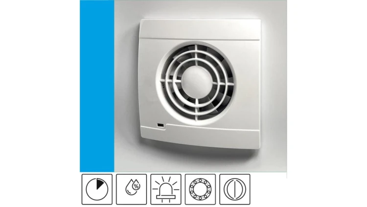 Wentylator domowy Vulkan VK100HT+ czujnik wilgoci, timer, klapka zwrotna, łożysko kulkowe, kontrolka LED, fi 100 mm, kolor biały