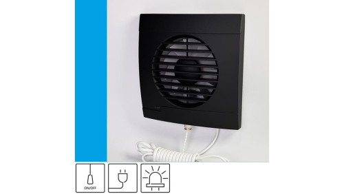 Wentylator domowy Vulkan RS100 Onyx przewód z wtyczką, kontrolka LED, fi 100 mm, kolor czarny