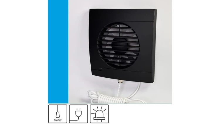 Wentylator domowy Vulkan RS100 Onyx przewód z wtyczką, kontrolka LED, fi 100 mm, kolor czarny
