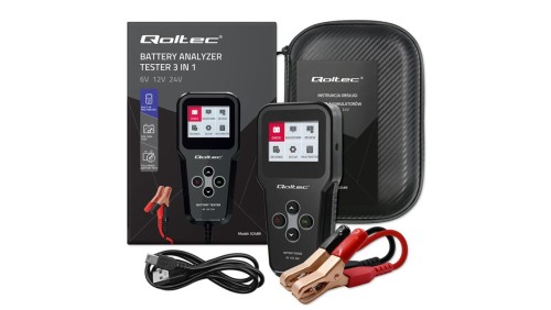 Qoltec Cyfrowy tester akumulatora 3w1 z LCD Polskie Menu 6V 12V 24V 10Ah-200Ah
