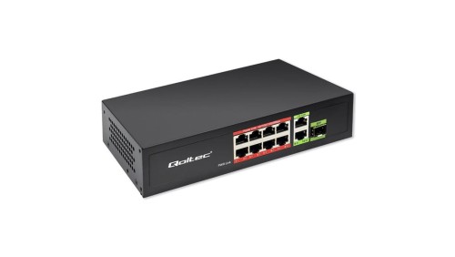 Qoltec Przełącznik sieciowy SWITCH FAST Ethernet PoE 8x RJ45 PoE 2x RJ45 Uplink 1x SFP 120W 1000 Mb