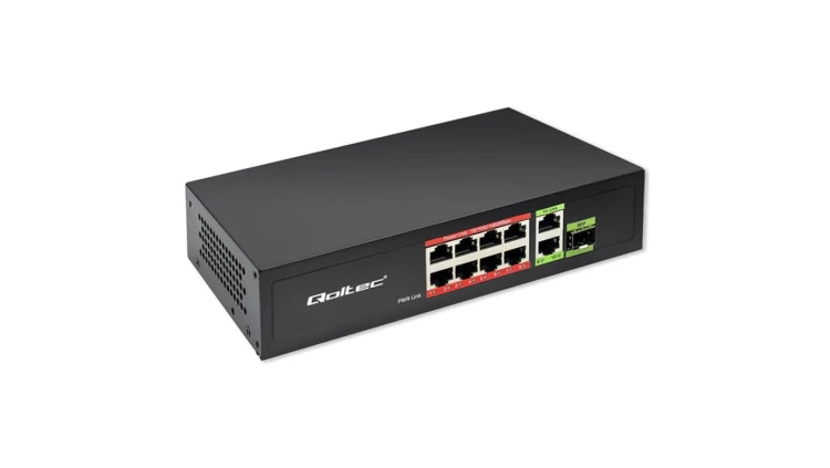 Qoltec Przełącznik sieciowy SWITCH FAST Ethernet PoE 8x RJ45 PoE 2x RJ45 Uplink 1x SFP 120W 1000 Mb