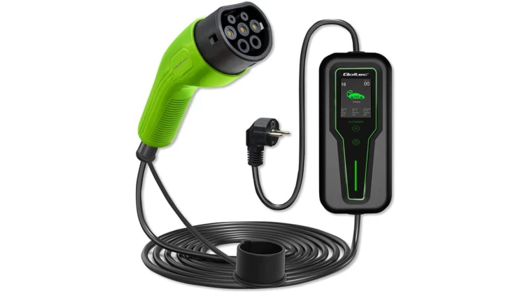 Qoltec Mobilna ładowarka do samochodu elektrycznego EV z regulacją 2w1 Typ2 3.5kW 230V LCD Przenośna Wallbox 5m
