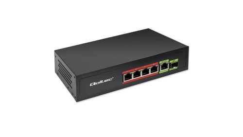 Qoltec Przełącznik sieciowy SWITCH FAST Ethernet PoE 4x RJ45 PoE 1x RJ45 Uplink 1x SFP 65W 1000 Mb