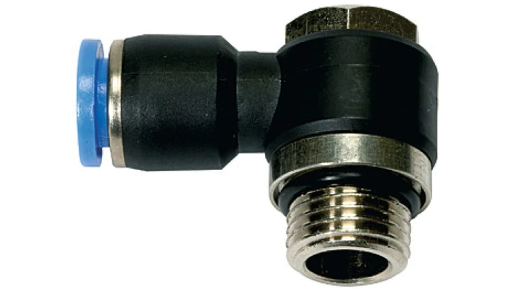 Złączka pneumatyczna wtykowa kątowa banjo G 3/8 GZ do węża fi 10 mm, tworzywo sztuczne