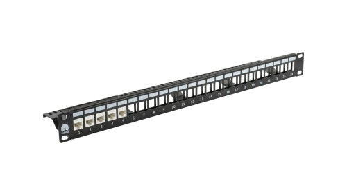 Patch panel pusty RACK 19cali 1U na 24 moduły keystone UTP z półką czarny NEKU