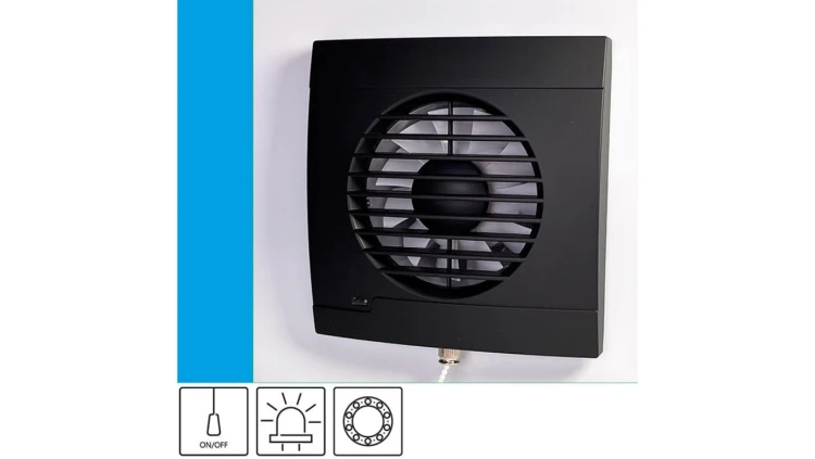 Wentylator domowy Vulkan RK100P Onyx przełącznik pociągany, łożysko kulkowe, kontrolka LED, fi 100 mm, kolor czarny