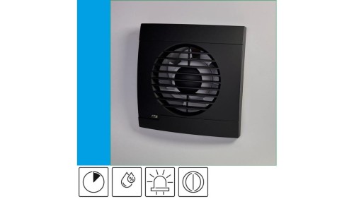 Wentylator domowy Aero RS100HT+ Onyx czujnik wilgotności i timer, klapka zwrotna, kontrolka LED, fi 100 mm, kolor czarny