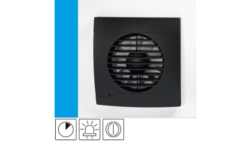 Wentylator domowy Vulkan RS100T+ Onyx klapka zwrotna, wyłącznik czasowy, kontrolka LED, fi 100 mm, kolor czarny