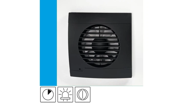 Wentylator domowy Vulkan RS100T+ Onyx klapka zwrotna, wyłącznik czasowy, kontrolka LED, fi 100 mm, kolor czarny
