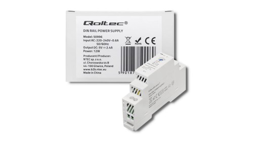 Qoltec Przemysłowy zasilacz na szynę DIN 12W 5V 2.4A