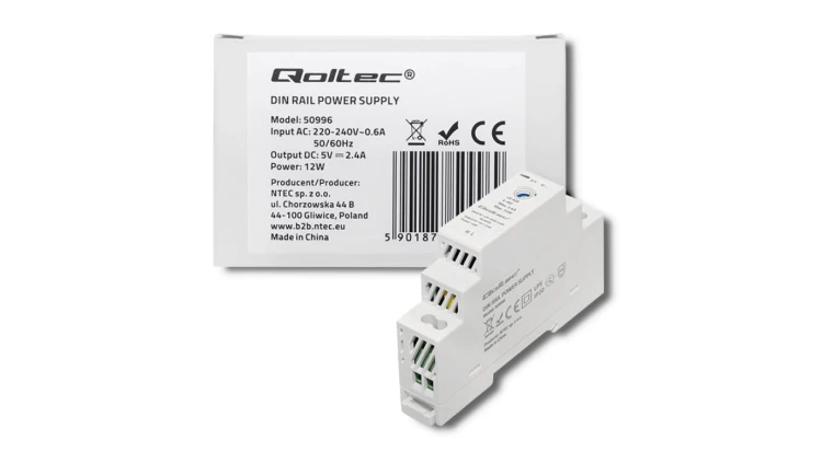 Qoltec Przemysłowy zasilacz na szynę DIN 12W 5V 2.4A