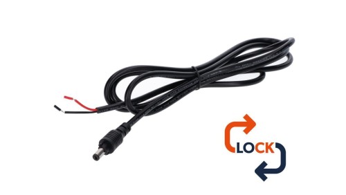 Wtyk DC 5.5x2.1 przewód czarny 150cm 22awg z blokadą